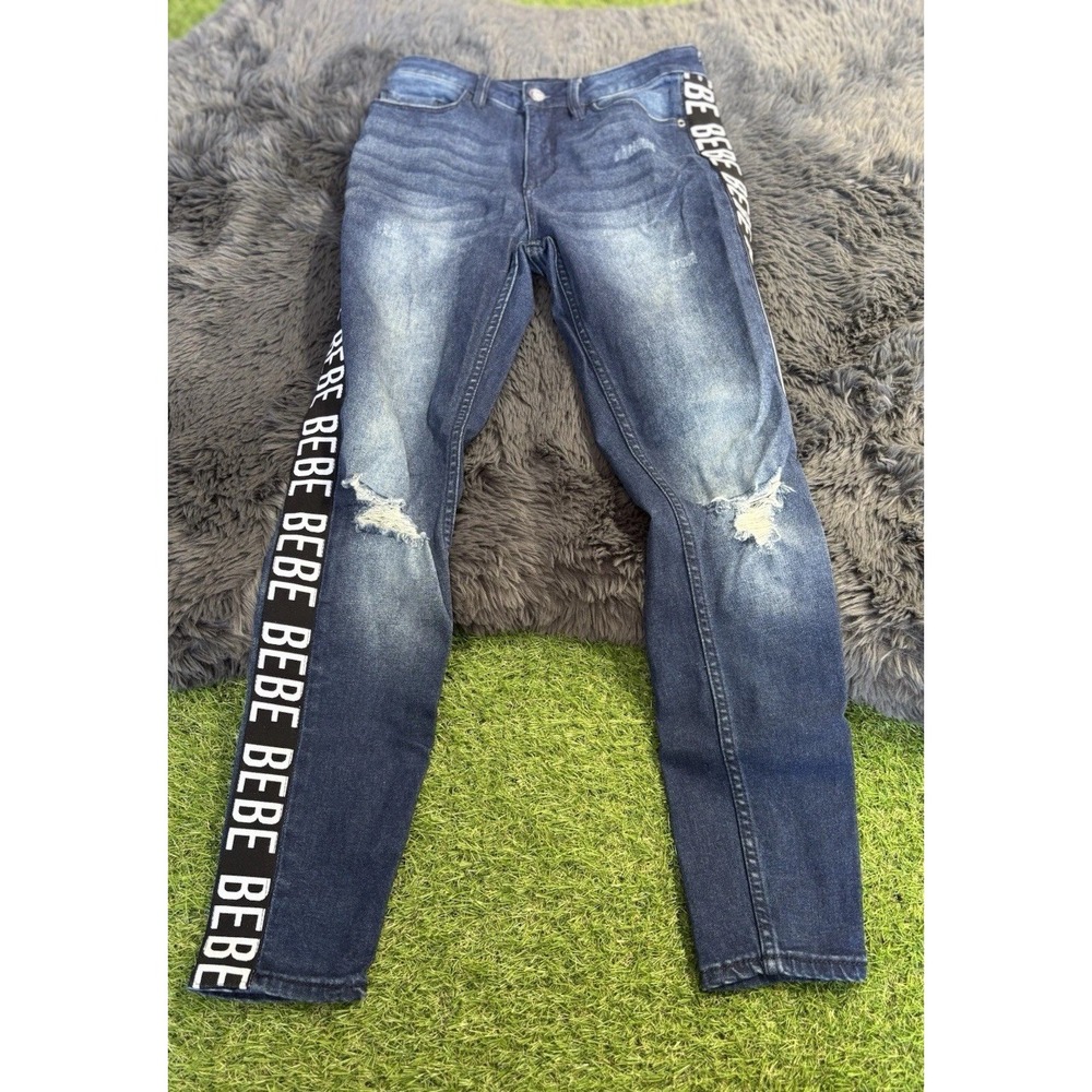 Bebe Skinny Jeans‎ High Rise Logo Spellout Y2K Destroyed Knees